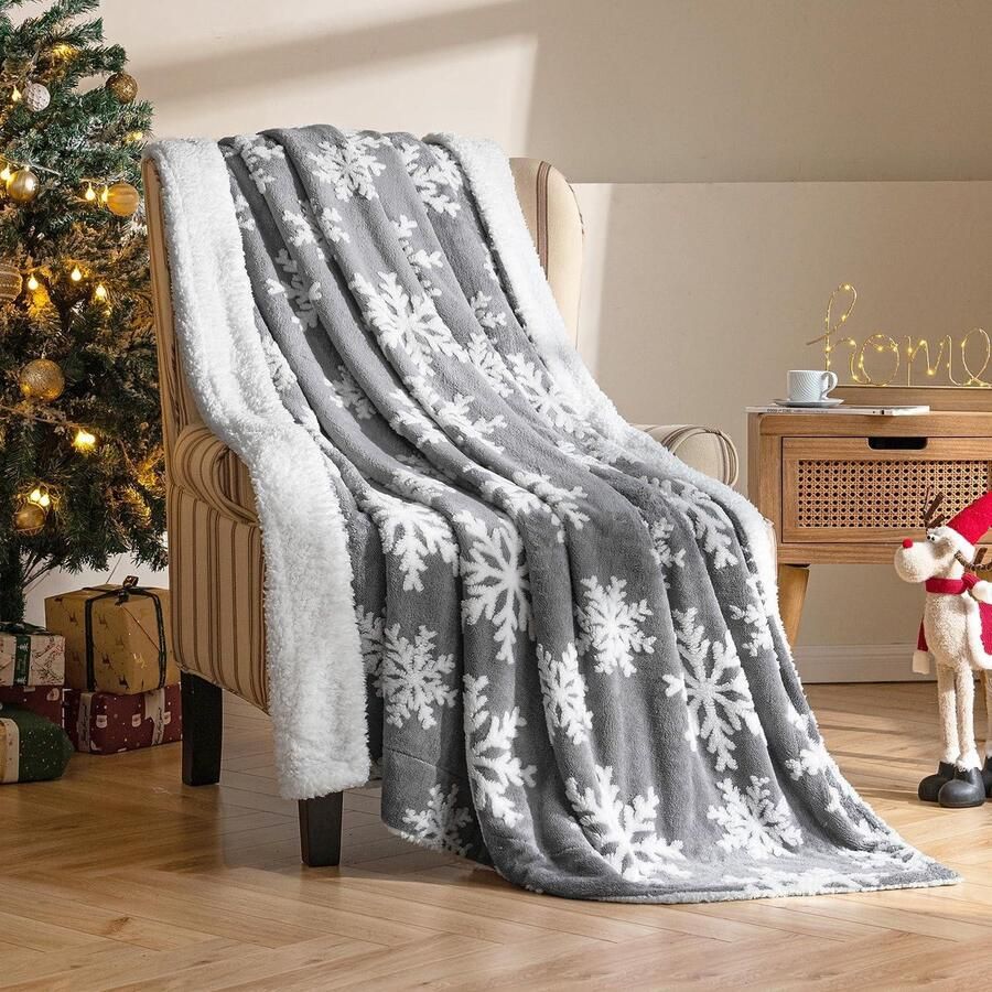 Zachte pluizige dubbelzijdige sherpa en fleece deken decoratieve effen microvezeldeken voor bank of reis grijs-C 125 x 150 cm eenpersoons