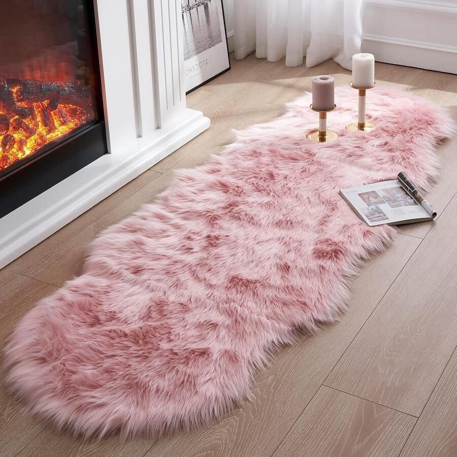 Zachte pluizige faux schapenvacht gebied tapijten roze 60x160 cm imitatiebont tapijt vloer tapijten voor slaapkamers woonkamer kinderkamer decor Tapijt