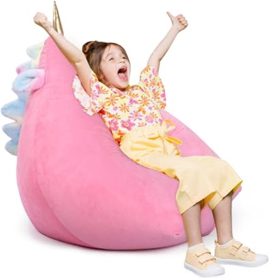 Zachte Plus Size Kinder Zitzak in Roze Eenhoorn Design 80 × 76 × 63 cm