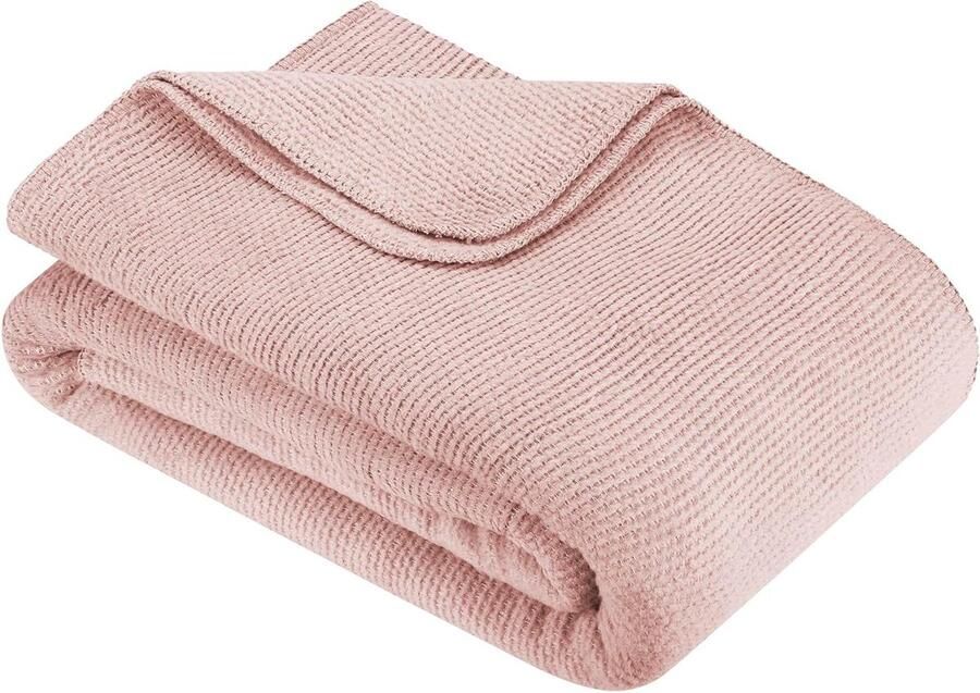 Zachte Pure Katoenen Knuffeldeken 150 x 200 cm Perfecte Deken voor Bank Stoel en Bed in Roze