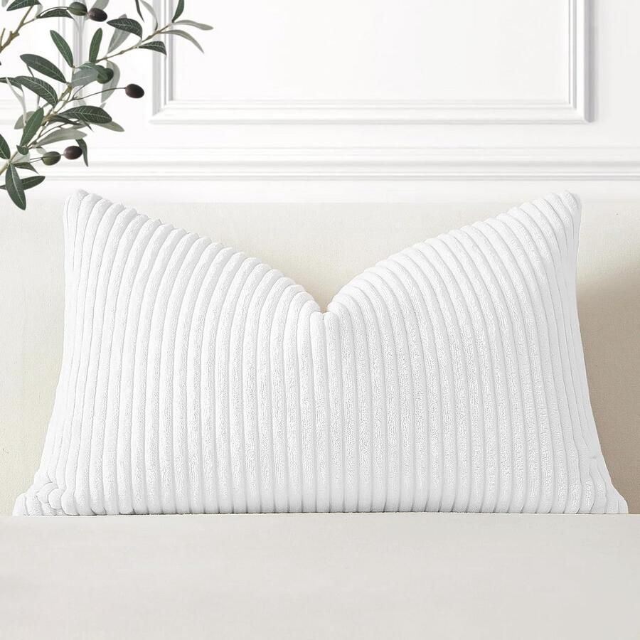 Zachte ribfluwelen kussensloop voor bank en slaapkamer decoratief 30 x 50 cm zuiver wit