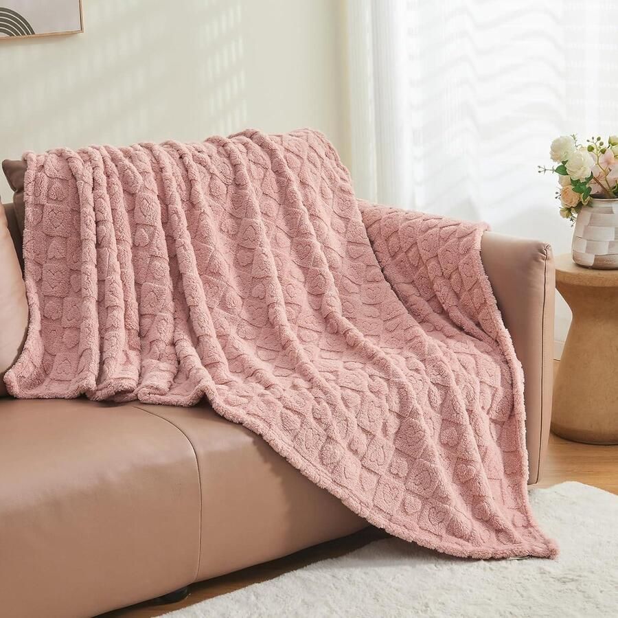 Zachte Roze Fleece Deken Warme en Gezellige Dekens voor Sofa Bank en Bed (127 x 178 cm)