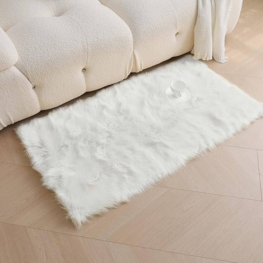 Zachte Shaggy Tapijt Faux Fur Area Tapijten Kinderkamer Tapijt Slaapkamer Woonkamer Vloermat Wit 3 'x 5