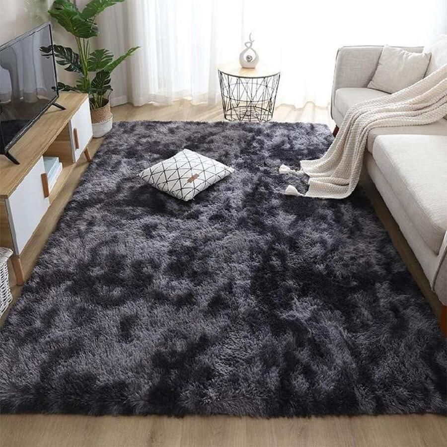 Zachte slaapkamer tapijten anti-slip pluizig woonkamer tapijt Shaggy vloermatten groot voor slaapkamer zwart grijs 160 * 230 cm
