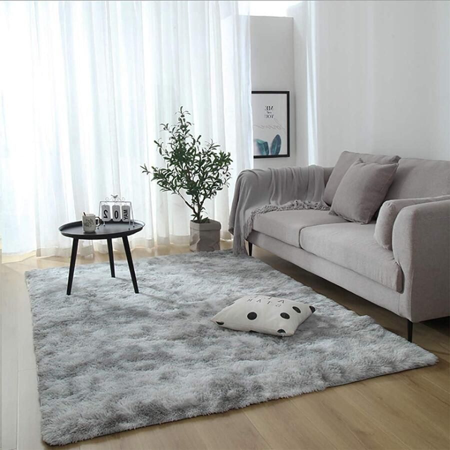 Zachte slaapkamer tapijten wit grijs 185 x 185 cm anti-slip pluizige woonkamer tapijt shaggy vloermat groot voor slaapkamer