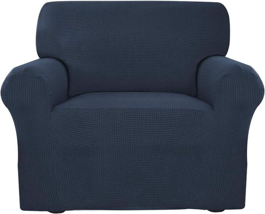 Zachte stretch bankovertrek met elastiek en schuimstrips Marineblauw Meubelbescherming 1-zits