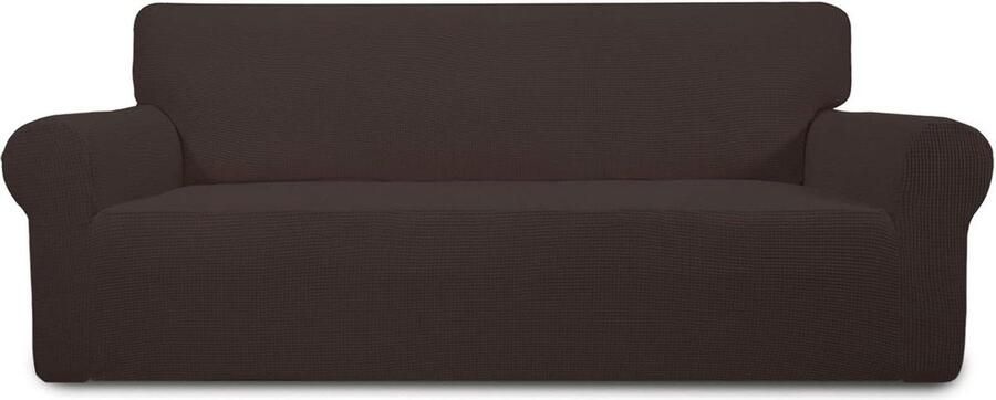 Zachte stretch bankovertrek met elastische band en schuimstrips voor meubelbescherming chocoladebruin 3-zits
