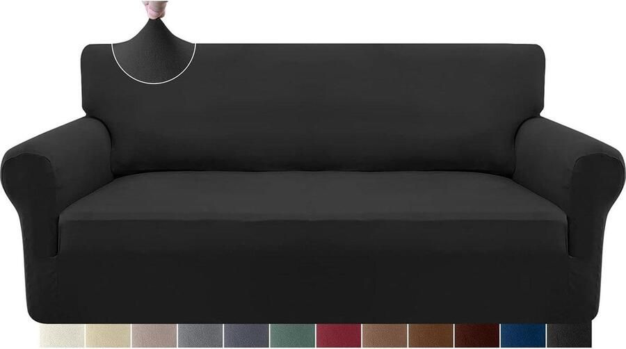 Zachte stretch bankovertrek voor 4-zits bank Woonkamer meubelbescherming Antislip & wasbaar Zwart