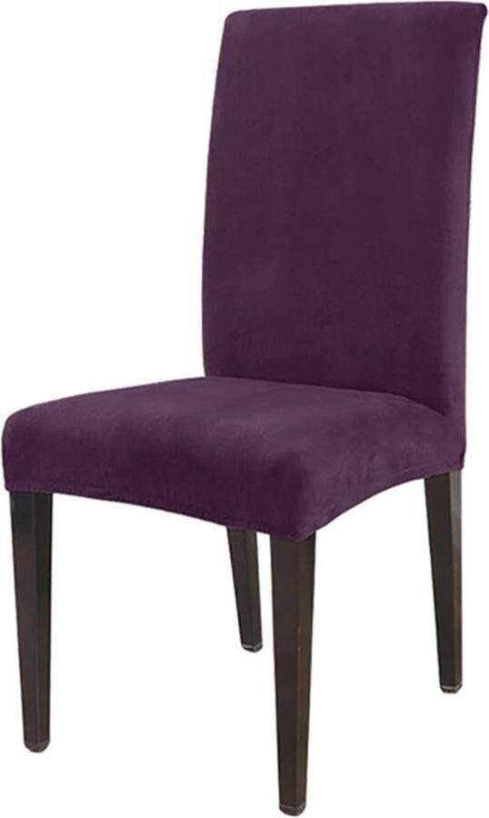 Zachte stretch velours eetkamerstoelhoezen set van 6 wasbare spandex pluche in paars