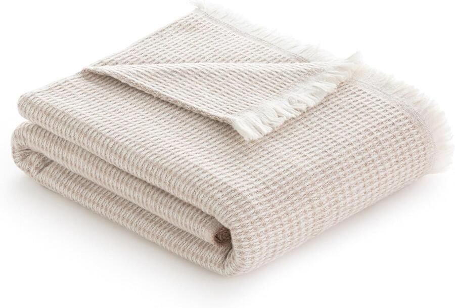 Zachte Wafel Katoenen Deken Multifunctionele Dekoratieve Sprei voor Bank en Bed (Zandbeige 180 x 240 cm)
