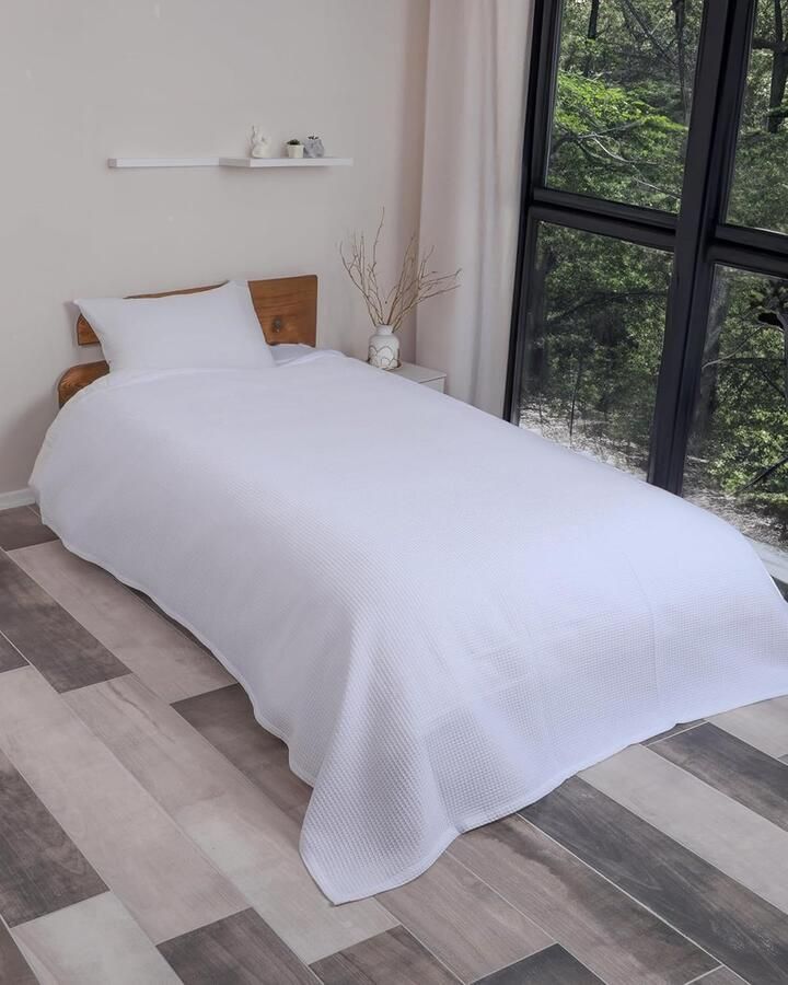 Zachte Wafeldeken van 100% Katoen voor Bed Bank en Sofa Omkeerbaar 180 x 200 cm Wit