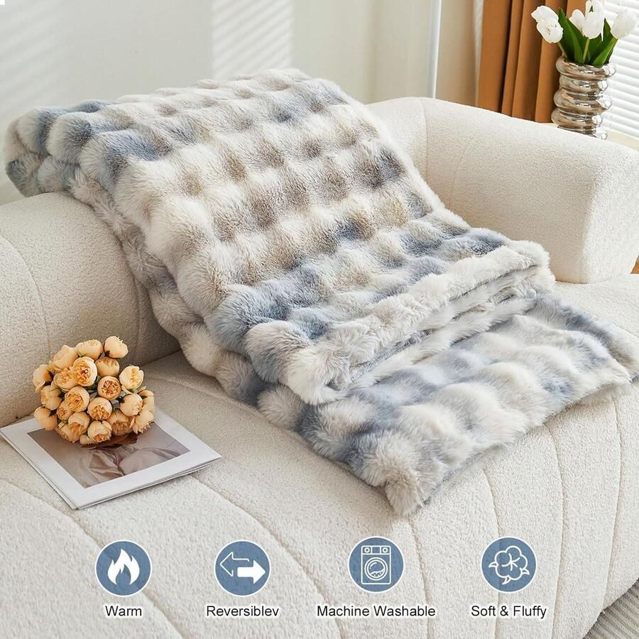 Zachte warme pluche fleece deken konijn dik 1000 g m² voor bank grote pluizige veelzijdige deken slaapkamer bank Tie Dye Blue 100 x 160 cm - Foto 2