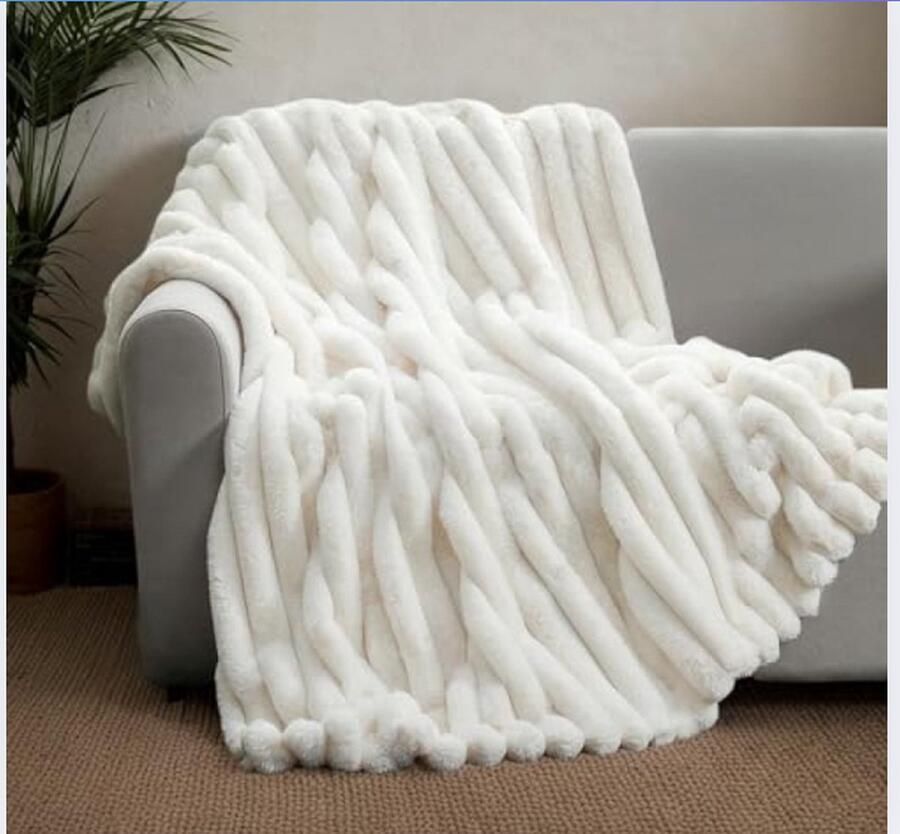 Zachte Warme Pluche Fleece Deken Omkeerbare Worpen voor Sofa Grote Fluffy Veelzijdige Deken voor Slaapkamer Bank Reizen Kinderen Kamperen (Wit 160x200)