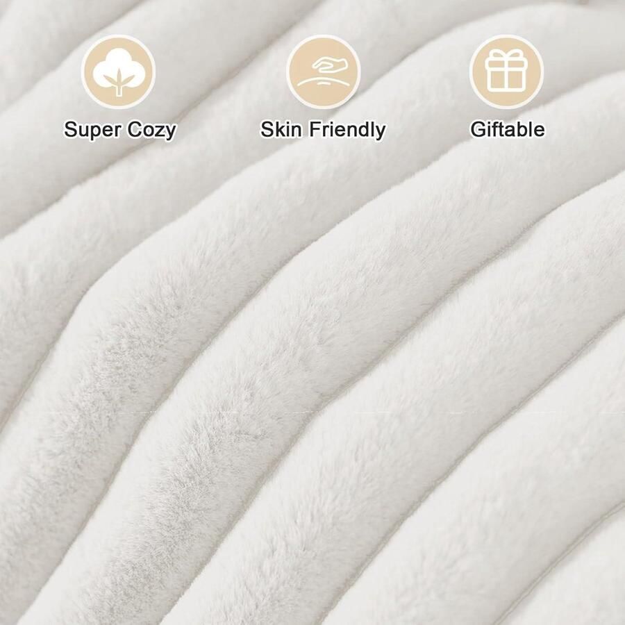 Deken van pluche 130 x 160 cm dik konijnendeken superzacht en pluizig deken van imitatiebont veelzijdig inzetbaar warme en comfortabele fleecedeken voor slaapkamer bank reizen - Foto 2