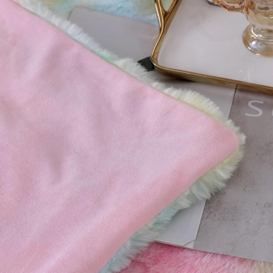 Zachte warme pluche fleecedeken van konijn 1000 g m² dik en pluizig voor bank en slaapkamer regenboogpatroon 130 x 160 cm