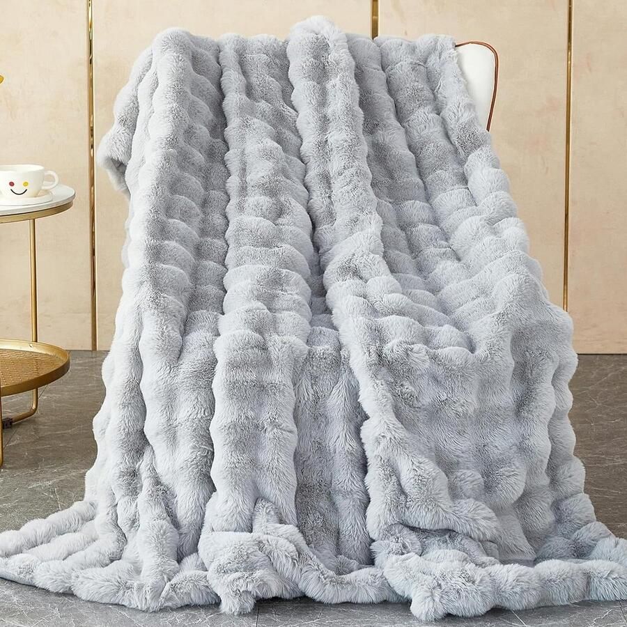 Zachte Warme Pluche Fleecedeken Dikke 1000 g m² Plaid voor Bank Slaapkamer en Reizen (Lichtgrijs 100 x 160 cm)