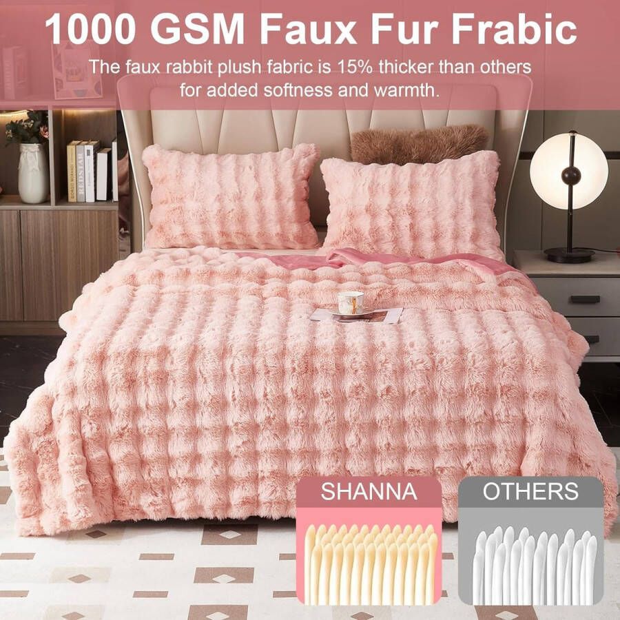 Zachte warme pluche fleecedeken met konijn dik 1000 g m² plaids voor bank grote pluizige veelzijdige deken voor slaapkamer bank reizen kinderen camping (roze 100 x 160 cm)