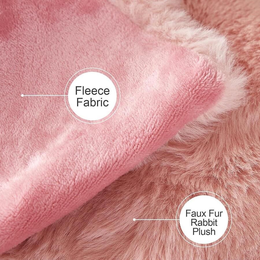 Zachte warme pluche fleecedeken met konijn dik 1000 g m² roze 130 x 160 cm voor bank slaapkamer en camping