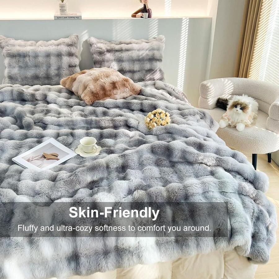 Zachte warme pluche fleecedeken van konijn dik 1000 g m² voor bank grote pluizige veelzijdige deken voor slaapkamer bank reizen kinderen camping Tie Dye Grey 100 x 160 cm - Foto 2