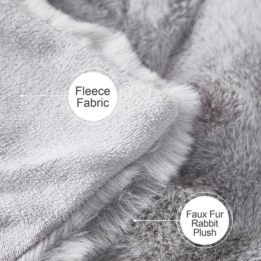 Zachte warme pluche fleecedekens konijn dik 1000 g m² plaids grote pluizige deken slaapkamer bank reizen kinderen camping lichtgrijs 130 x 160 cm