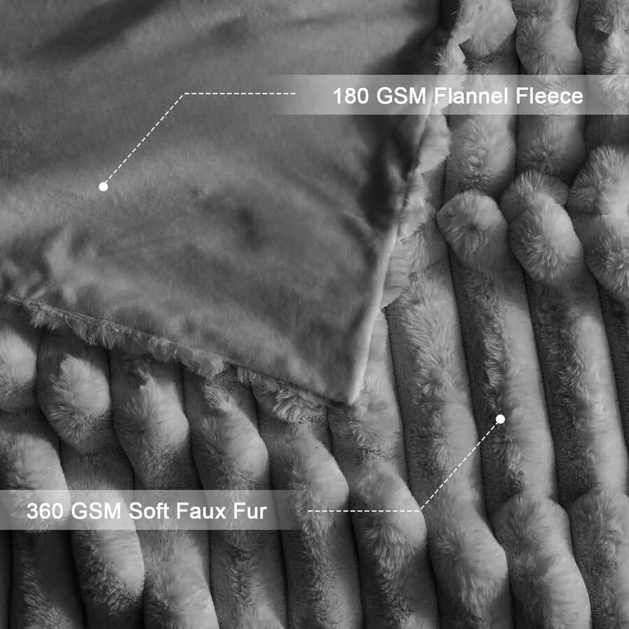 Zachte warme pluche fleecedeken omkeerbare plaid grote pluizige deken konijn lichtgewicht 540 g m² slaapkamer bank reizen kinderen camping donkergrijs 130 x - Foto 2