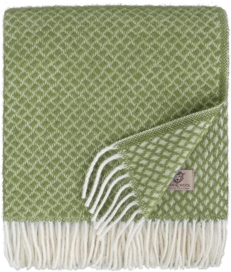 Zachte Warme Wollen Deken Plaid voor Bank en Bed 130 x 170 cm Groen 100% Nieuw-Zeelandse Wol