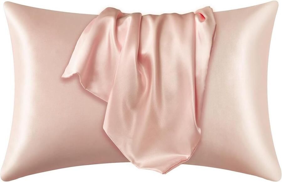 Zachte zuivere satijnen zijden kussensloop 2-delige set effen imitatie zijden kussensloop envelop kussen bed kussensloop rechthoekige kussensloop bedvoering veelkleurig geschikt voor haarverzorging home series 51x66cm Lichtroze