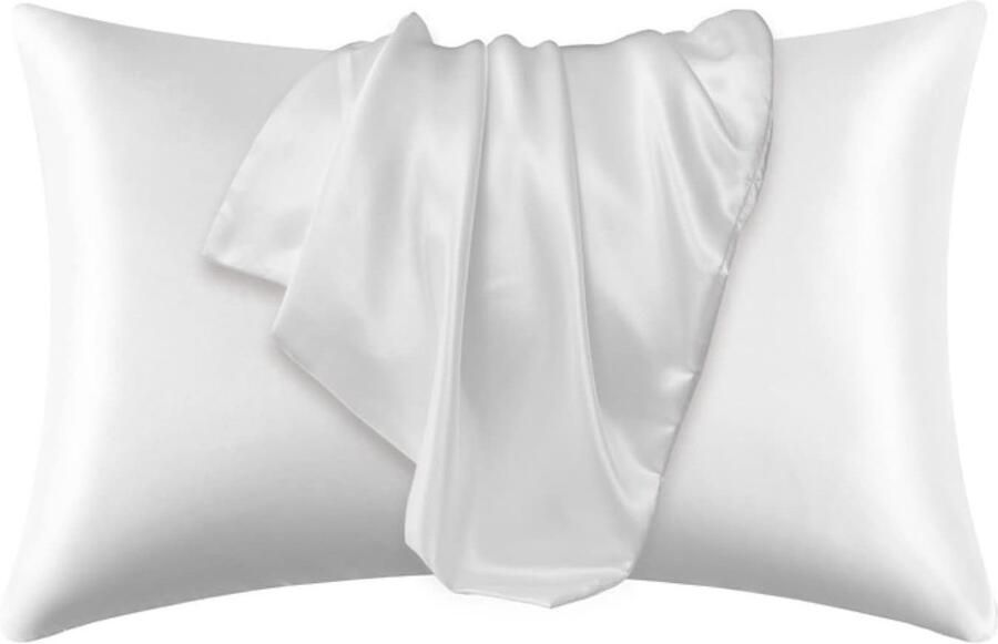 Zachte zuivere satijnen zijden kussensloop 2-delige set effen imitatie zijden kussensloop envelop kussen bed kussensloop rechthoekige kussensloop bedvoering veelkleurig geschikt voor haarverzorging home series 51x66cm Wit - Foto 2