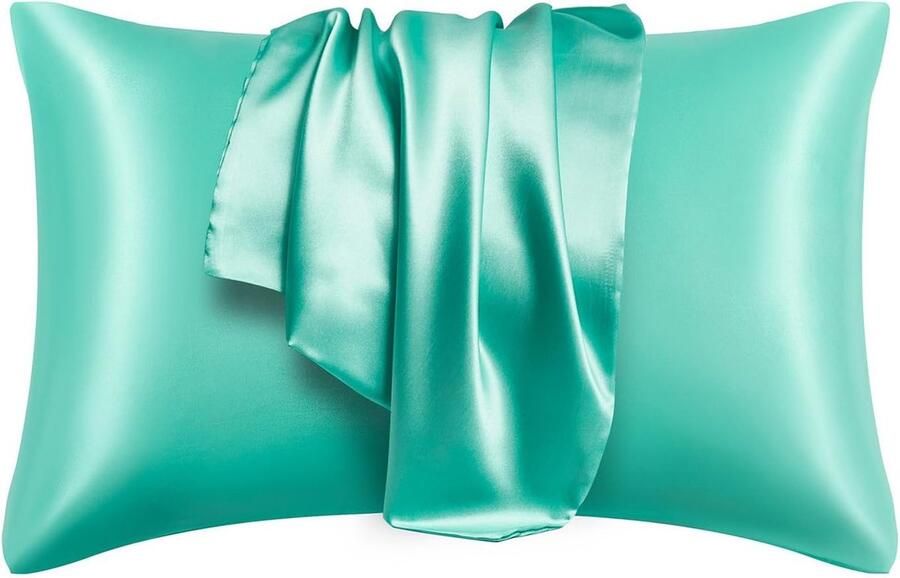 Zachte zuivere satijnen zijden kussensloop 2-delige set effen imitatie zijden kussensloop envelop kussen bed kussensloop rechthoekige kussensloop bedvoering veelkleurig geschikt voor haarverzorging home series 51x76cm Felgroen