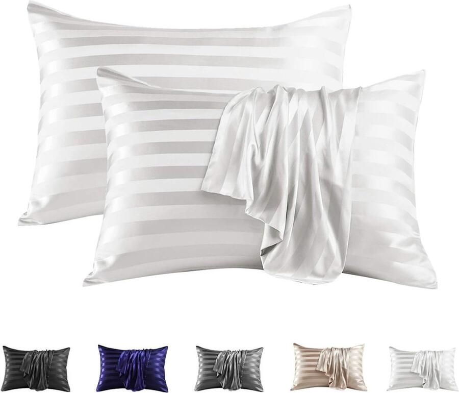 Zachte zuivere satijnen zijden kussensloop 2-delige set effen imitatie zijden kussensloop envelop kussen bed kussensloop rechthoekige kussensloop bedvoering veelkleurig geschikt voor haarverzorging home series 51x66cm Wit