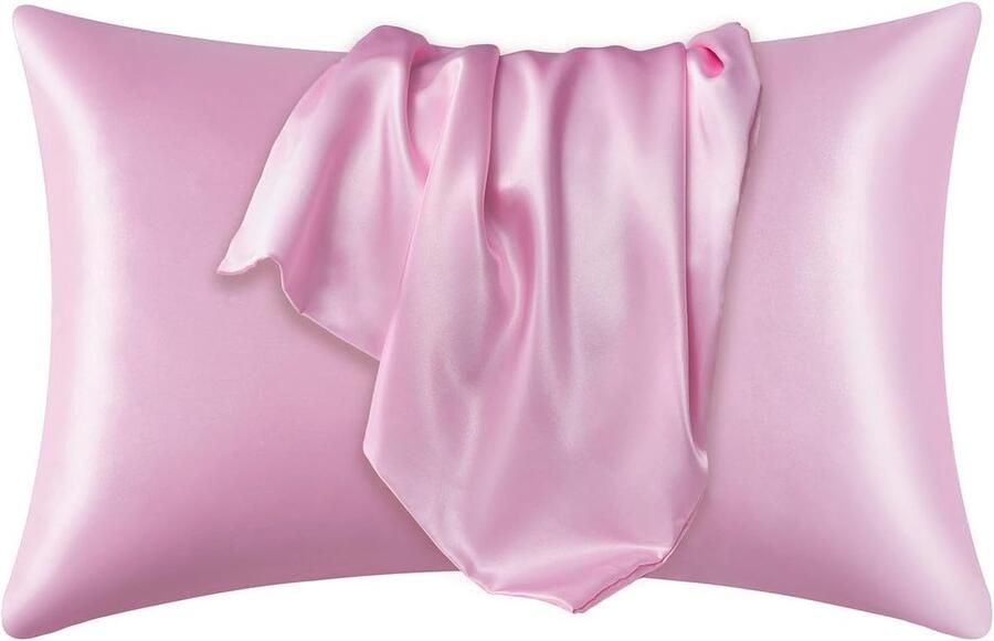 Zachte zuivere satijnen zijden kussensloop 2-delige set effen imitatie zijden kussensloop envelop kussen bed kussensloop rechthoekige kussensloop bedvoering veelkleurig geschikt voor haarverzorging home series 51x66cm Roze