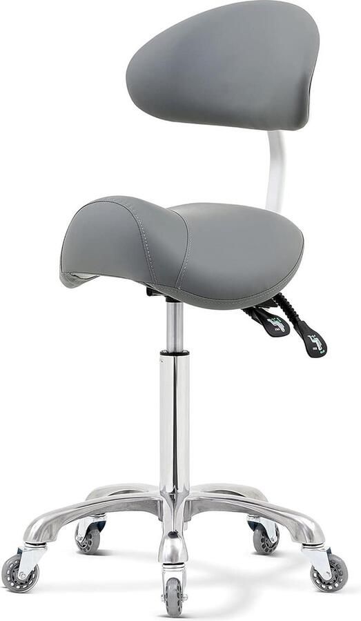 Zadelkruk Rolling Stoel met Rugsteun Ergonomisch & Comfortabel Grijs