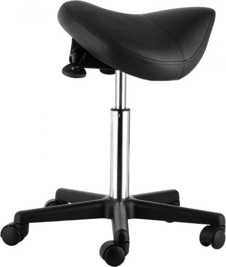 Zadelkruk met wielen 400lb Gewichtscapaciteit Ergonomische Rolling Zadelkruk In Hoogte Verstelbaar Verdikt PU Leer Draaibare Zadelkruk Stoel voor Salon Spa Clinic Zwart