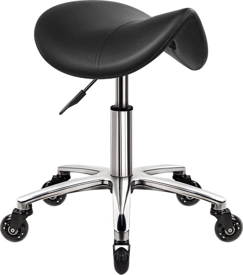 Senza Marchio Zadelkruk op wielen draaibare verstelbare kruk dikke lederen stoel schoonheid kruk stoel voor keuken kruk opstellen lab kantoor massage kruk zwart