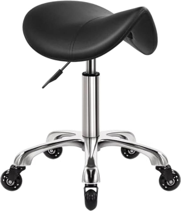Zadelkruk op wielen draaibare verstelbare kruk dikke lederen stoel schoonheid kruk stoel voor keuken kruk opstellen lab kantoor massage kruk zwart