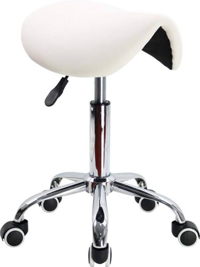 KKTONER Saddle Stool Work Stool Height-Adjustable Rotatable Office Stool with Saddle Seat White