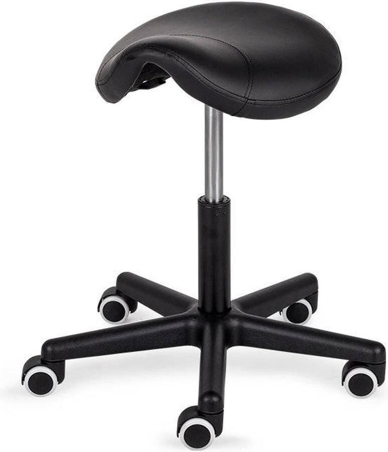 Giga Meubel Zadelkruk Leo Zwart Metaal PU leer Industrieel & robuust Zadelkrukken Ergonomische Zithouding Verstelbaar - Foto 3