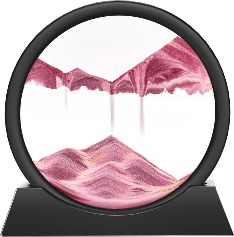 Zandafbeeldingen zandschilderij om te draaien 3D diepzee vloeiend geschenk zandloper decoratie esthetisch voor kantoor woonkamer bureau volwassenen kinderen (roze 17 2 cm)