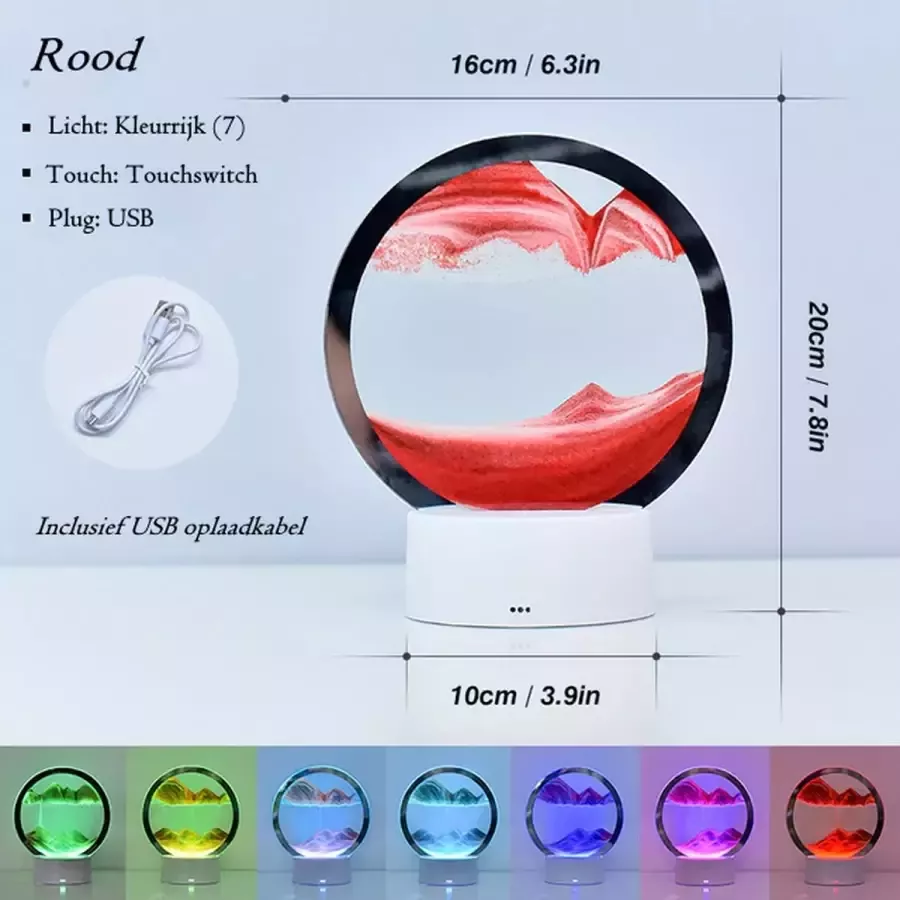 Zandkunst – Sand art – Bewegende – Bewegend – In glas – Lamp 7 Kleurmodes Touchswitch