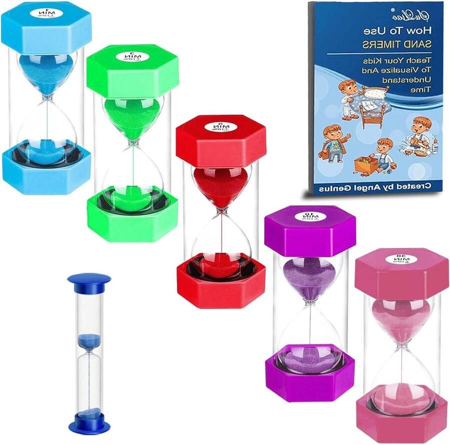 Zandloper 1 2 3 5 10 30 minuten eierhorloges timerset kleurrijk uurglas zandtimer voor kinderen school kinderen tandenpoetsen kinderdagverblijf kantoor huis decoratie timer speelgoed