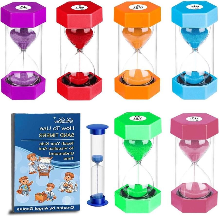 Zandloper 1 2 3 5 10 15 30 minuten eierwekkers timerset kleurrijk uurglas zandtimer kinderen school kindertandenpoetsen kinderdagverblijf kantoor huis decoratie