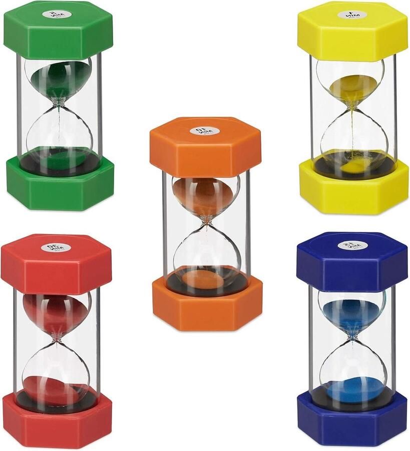 Zandloper set 5 zandlopers voor kinderen de tijd leren 1 tot 30 min breekvast verschillende kleuren educatief speelgoed