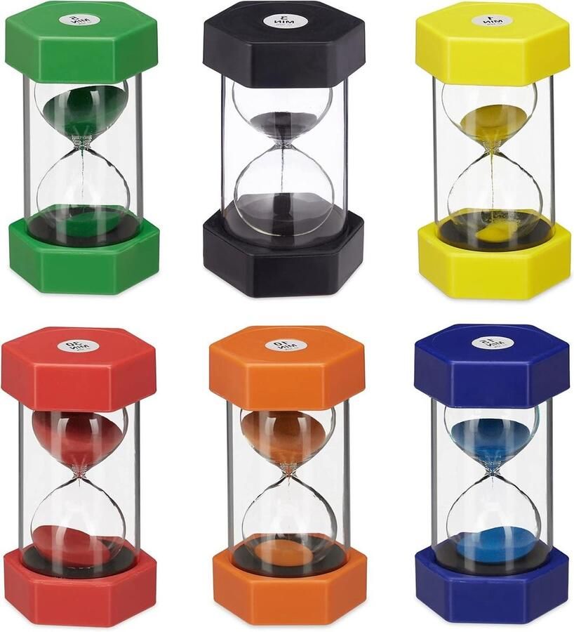 Zandloper set tandenpoets timer voor kinderen 1 3 5 10 15 & 30 min gekleurd