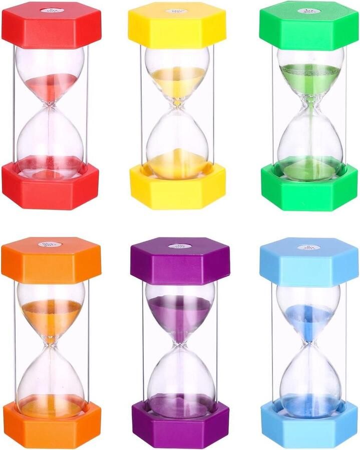 Zandloper timer set 1 3 5 10 15 30 minuten 6 stuks anti-full zandloper glas timer kleurrijke zandloperset kinderen school tandenpoetsen