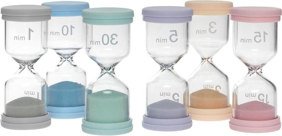 Zandloperset met 6 kleuren timer voor tandenpoetsen huiswerk sport glas met siliconen rand kleurrijk