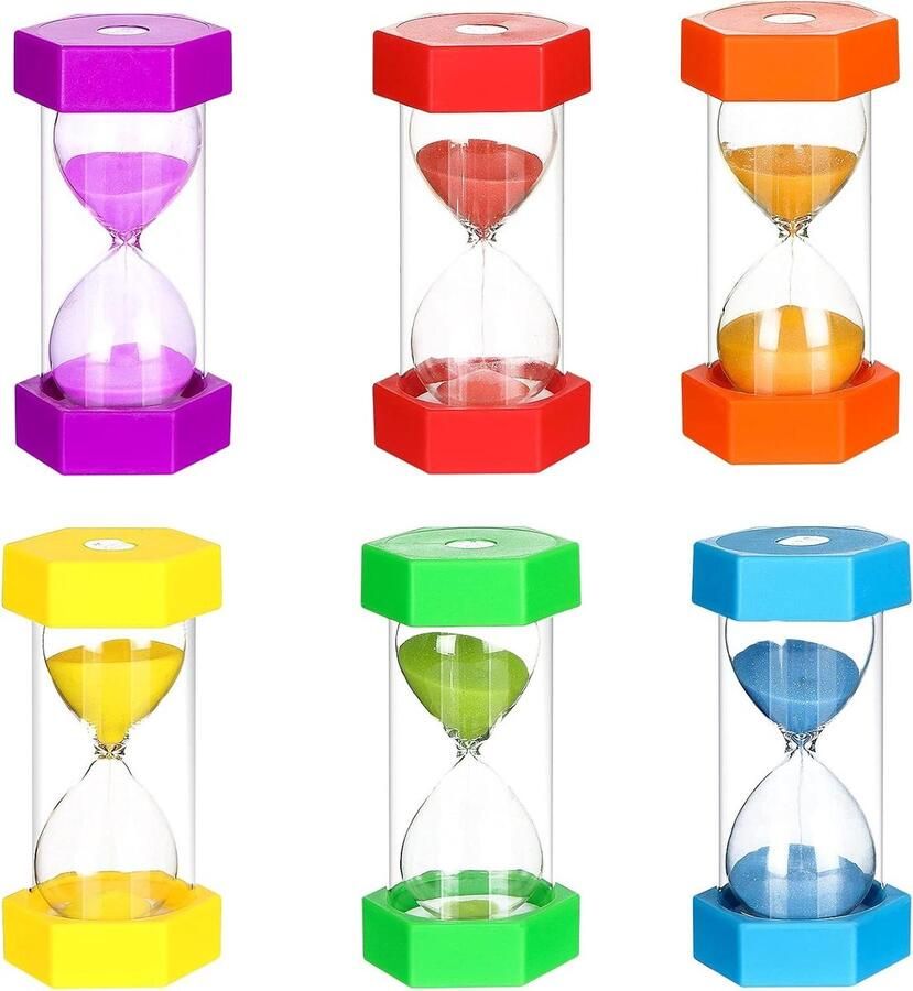 Zandloperset 6 stuks Kleurrijke Zandlopers Timer 1 3 5 10 15 30 minuten Kinderen School Tandenpoetsen Spel Decoratie