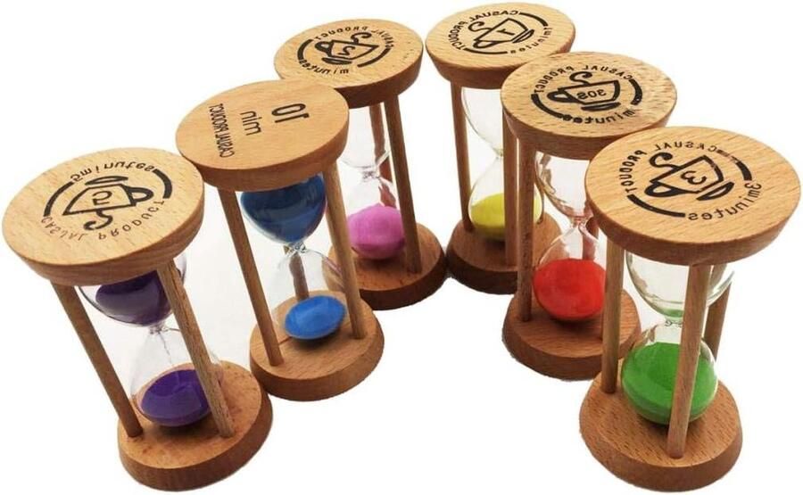 Zandloperset kleine zandlopers 30s 1min 2min 3min 5min 10min kinderen tandenpoetsen tijdgestuurd activiteiten rondes