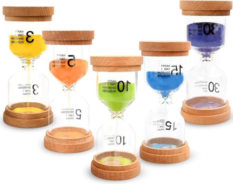 Kleurrijke zandloperset 5 stuks 3-5-10-15-30 minuten timer voor kinderen decoratie keukentimer