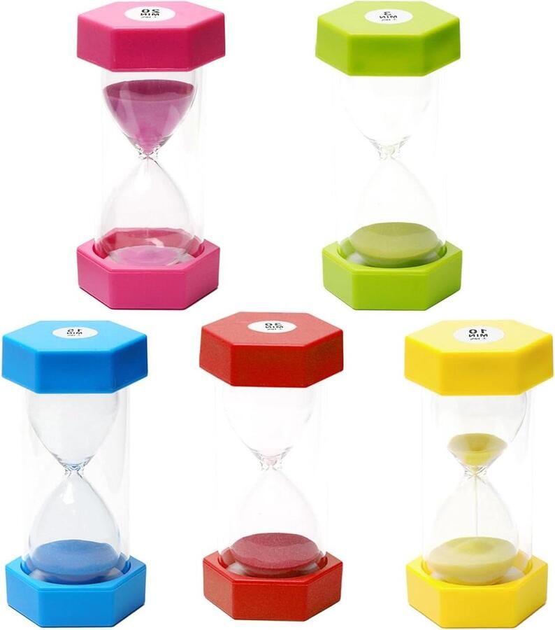 Zandloperset voor kinderen 3 10 15 20 30 minuten timer school klaslokaalspelletjes kleuren thuis keuken