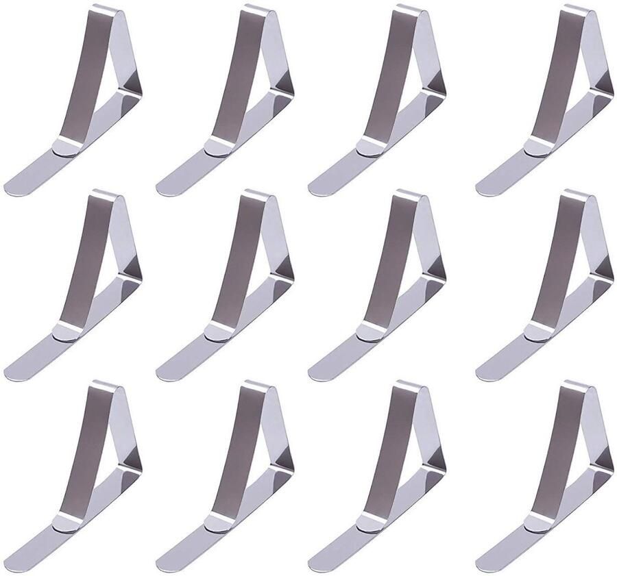 ZARRS tafelkleedclips staal tafelkleedclips metaal 12 stuks tafelkleedclips antislip tafelkleedclips tafelklemmen voor huis tuin buiten zilver